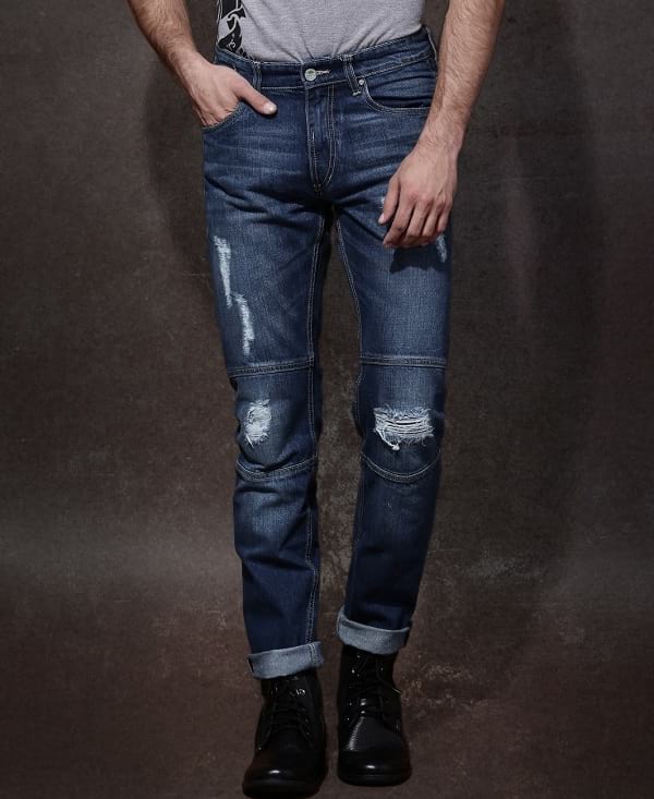 roadster blue washed ripped slim fit jeans