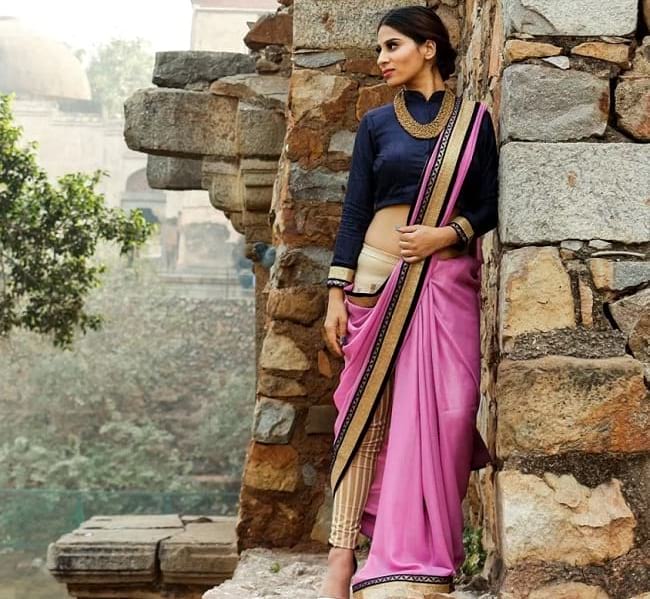 create the fusion like fashion pro by pairing saree with trouser