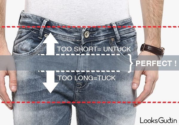 Thumb Rule to Choose Perfect Length Shirt for Tucking, tuck in shirt with jeans