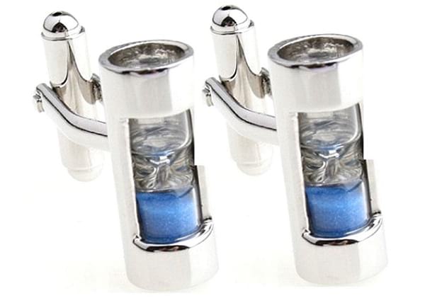 Sorella'z Sand Timer Hourglass Cufflinks with Silver Tone & Blue Steampunk