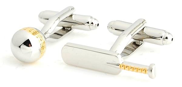 SS Silver & Gold Cufflinks Designed With Cricket Bat And Ball