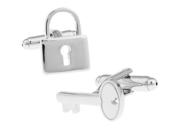 SS Stainless Steel Lock N Key Silver Cufflinks