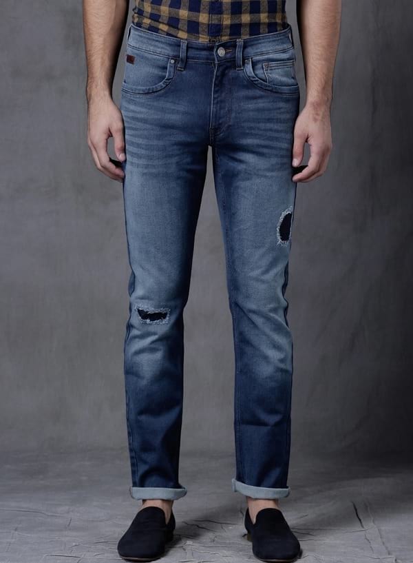 wrogn blue washed low rise slim fit jeans