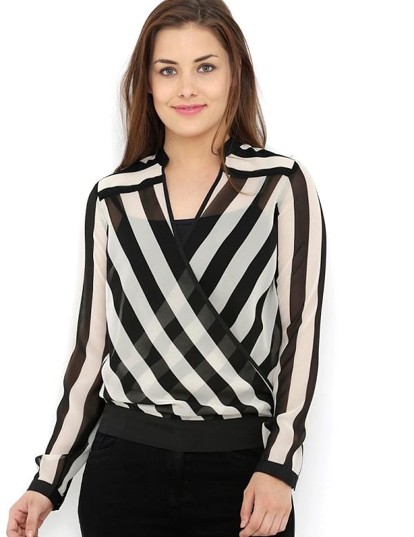 20dresses white & black striped wrap top names of women's tops, tops types