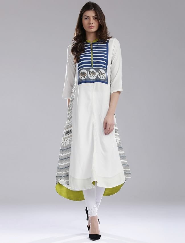 W for Woman White A-Line Kurta with Button & Loop Closure to wear in office for summer