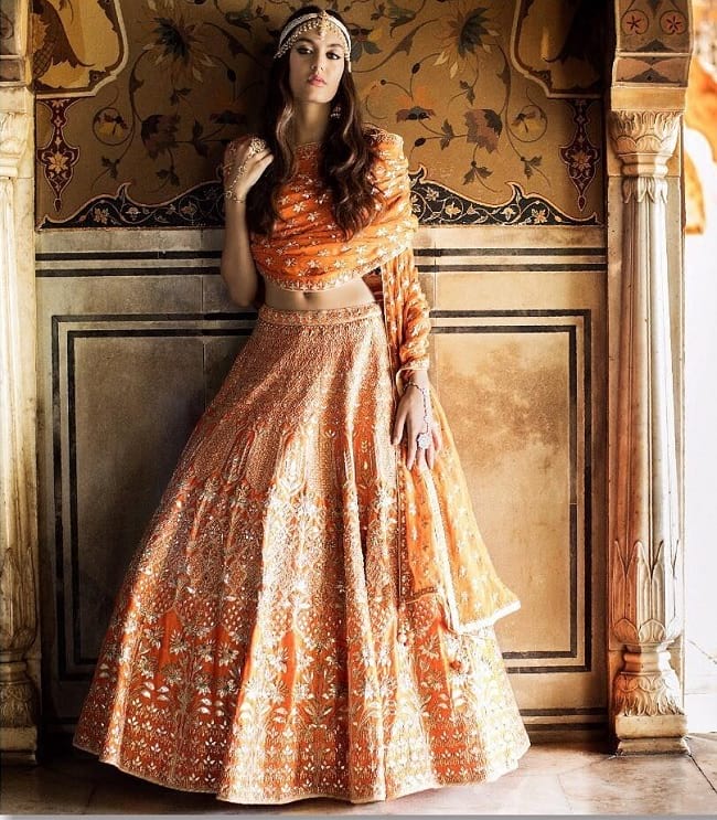 Anita Dongre Orange Embroidered Lehenga