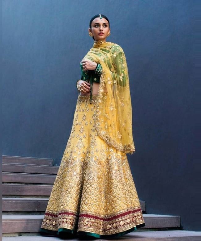 Yellow Bridal Lehenga With Heavy Golden Embroidered 