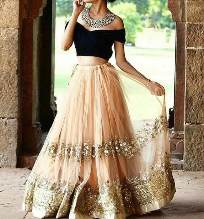 Black & Peach Combination indian wedding lehenga choli