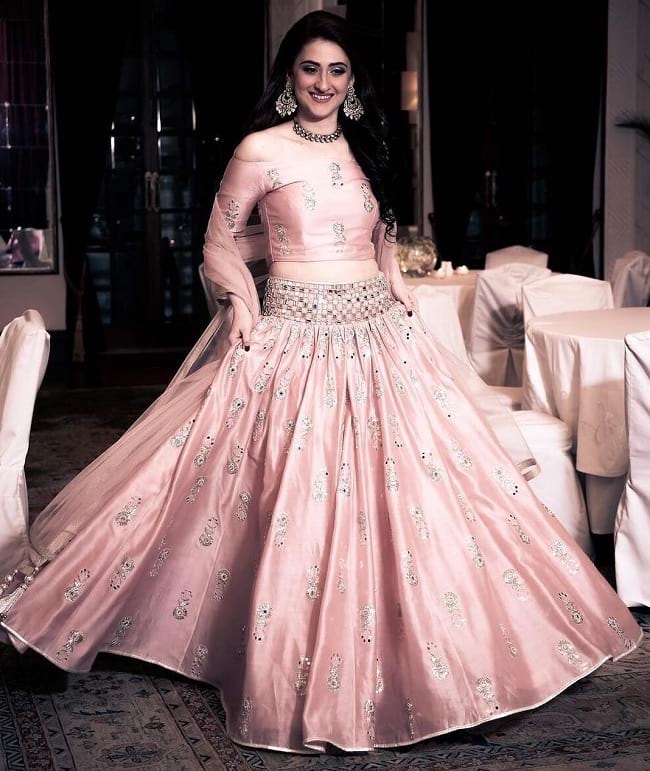 Light Pink Mirror Work Bridal Lehenga Design