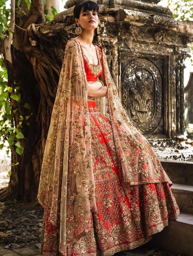 Red Embroidered Marriage Lehenga Online