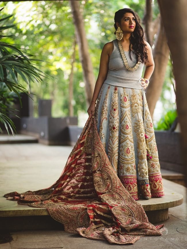 Gray Heavy Embroidered Lehenga With Simple Solid tees Style Choli