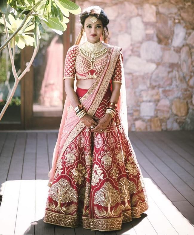 Red & Beige Bridal Lehenga With Heavy Embroidered Look