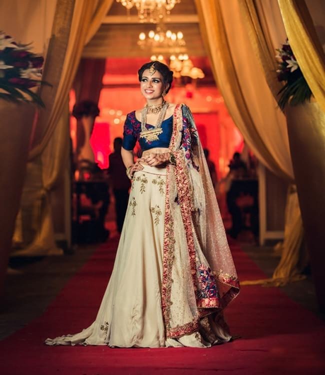 Blue & Beige Stylist & Simple Embroidered Bridal Lehenga