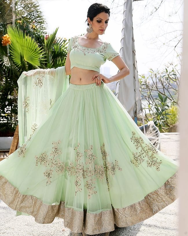 Simple Light Mint Green Color Wedding Lehenga Design