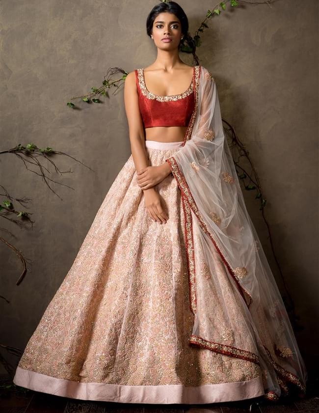 Pink Cotton Full Embroidered & Lace Work Lehengas With Indian Bridal