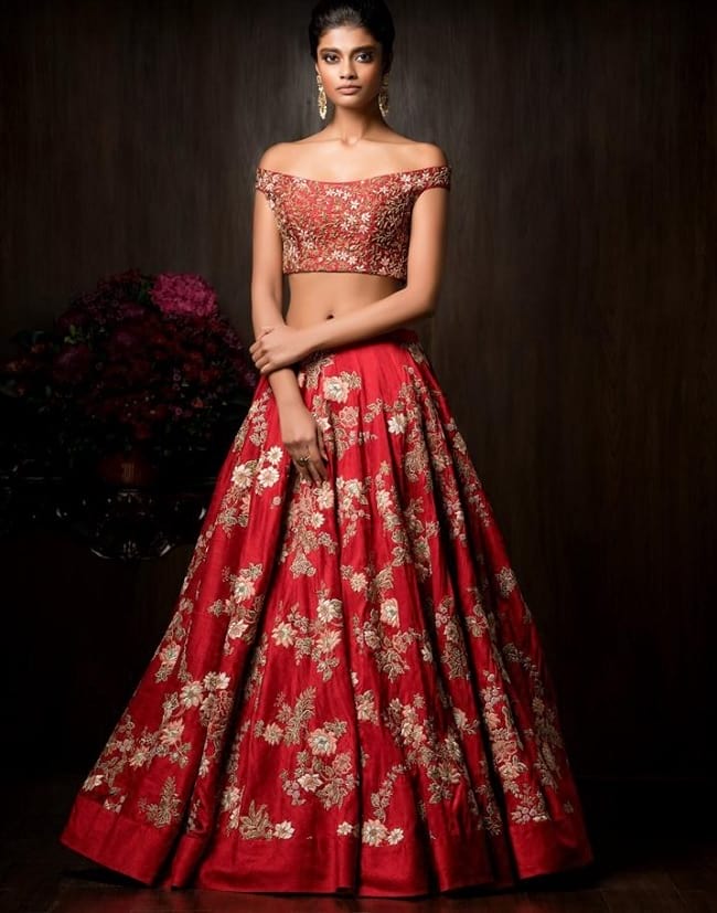 Red Georgette Embroidered Easy To Wear Lehengas Choli