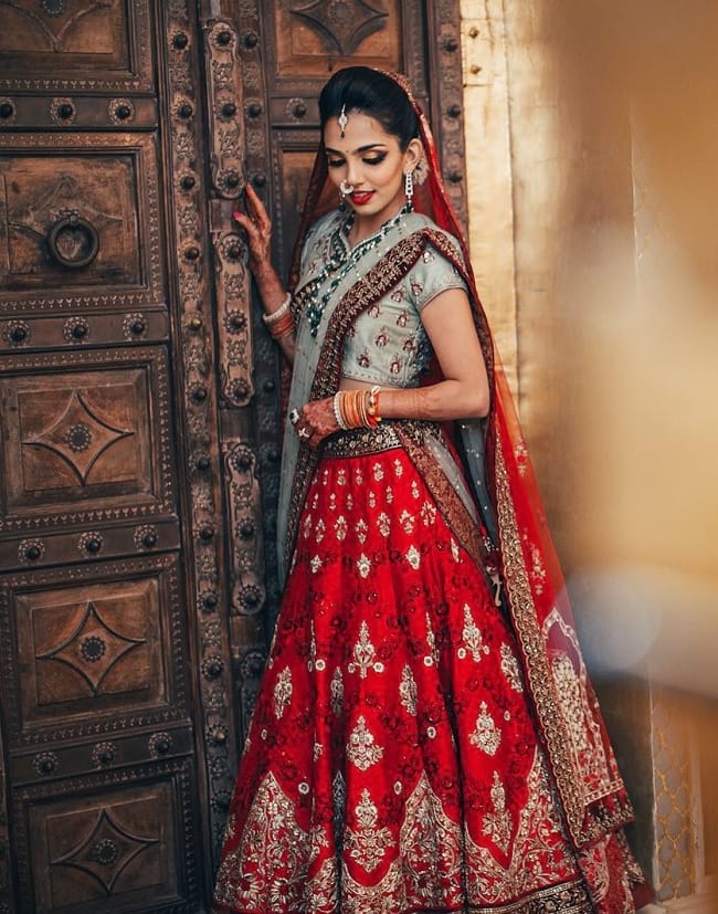 Red & Blue Cotton Silk charm and sophistication Bridal Lehengas