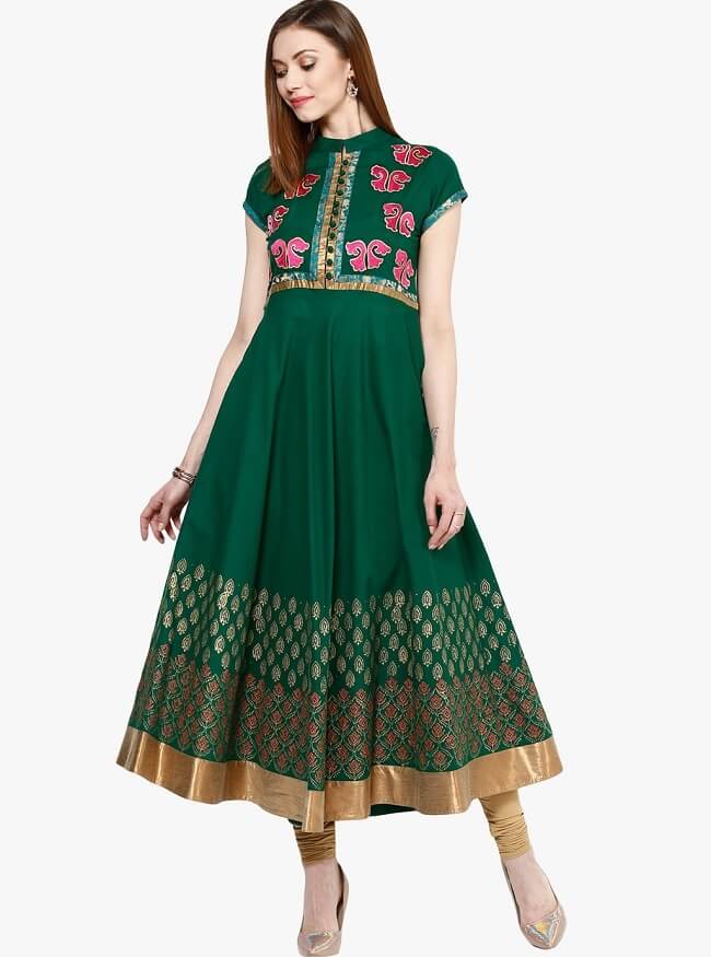 embroidered cotton band collar kurtis