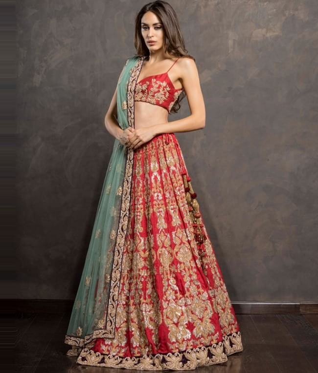 red latest designer bridal lehenga choli