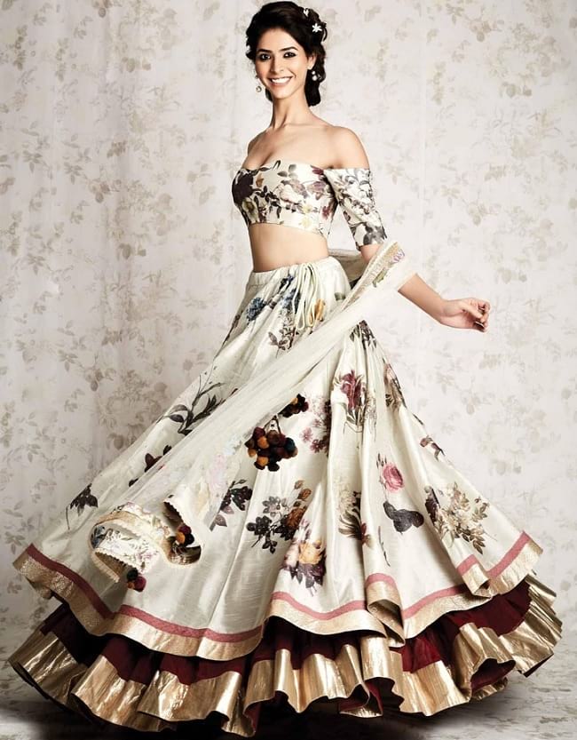 Simple Printed layered lehenga choli collection 