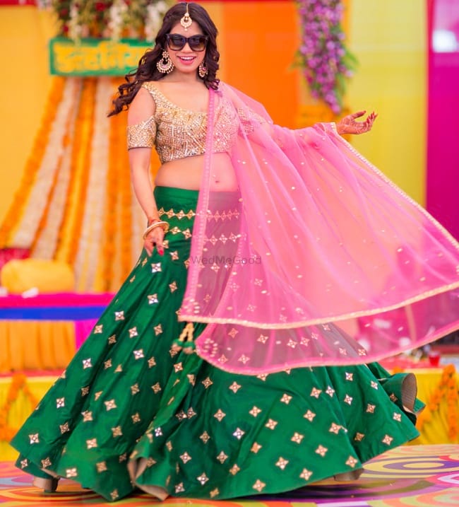 Pink & Green Motif Embroidered Wedding Bridal Lehenga