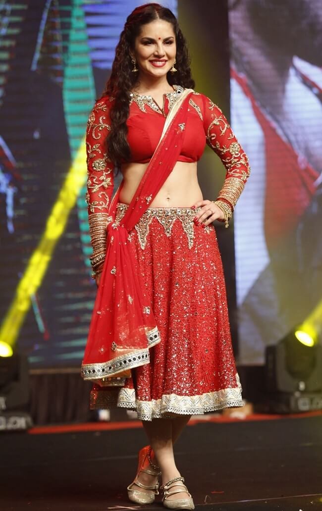 Sunny Leone in Red Lehenga Choli Designs