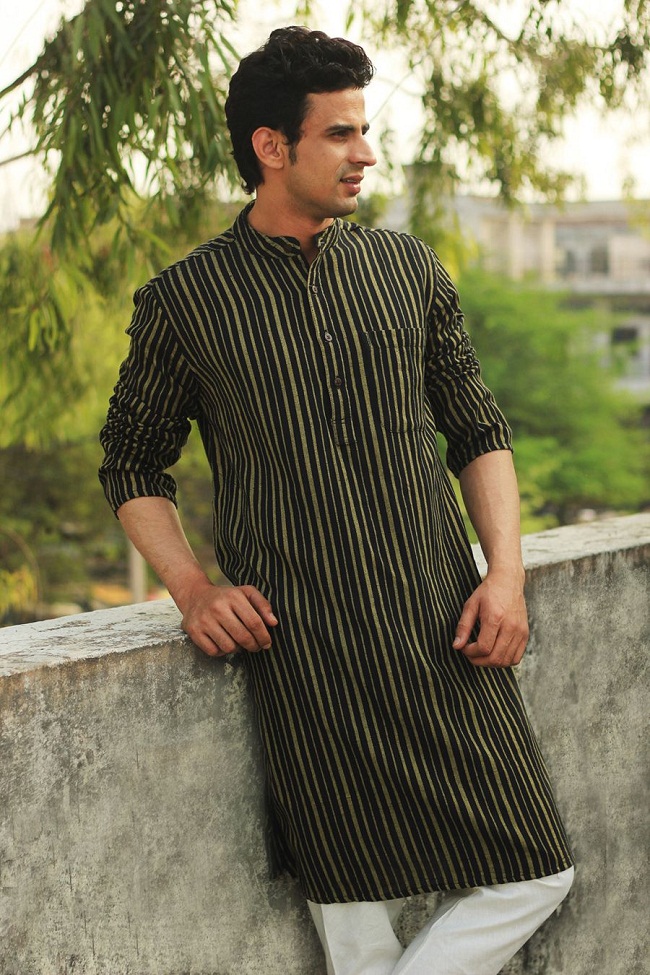Indian Khadi Mens Kurta Regular Designer Wear Ethnic Cotton Fabric Kurtas SZ L