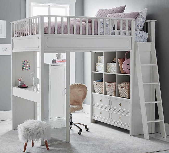 loft bed with study table, loft bed for kids