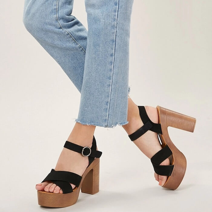 wood platform sandals heels