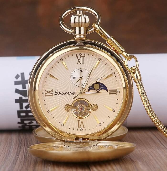 golden moondial pocket watch