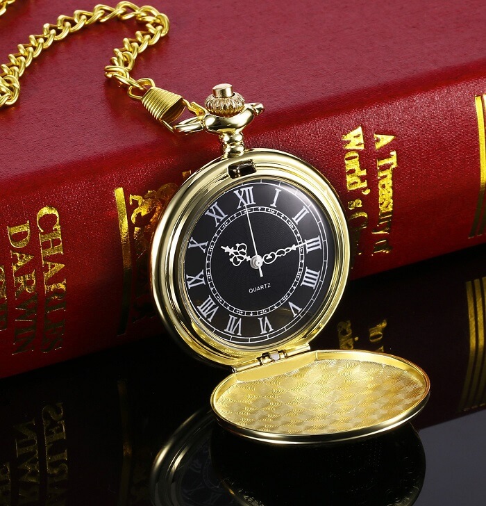golden quartz pocket watch