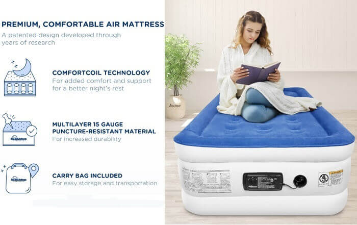 air mattress, air mattress with built in pump 