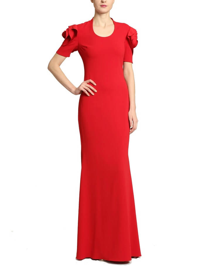red evening gowns with sleeves